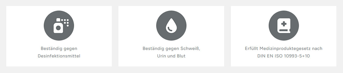 Desinfektionsmittelbeständig sowie schweiss-, urin- und blutbeständige Therapiestühle