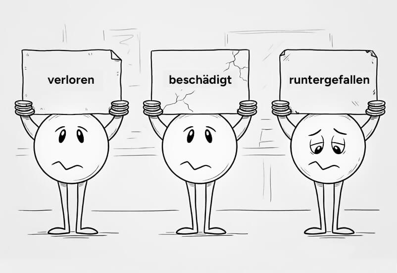 Verloren, beschädigt, runtergefallen